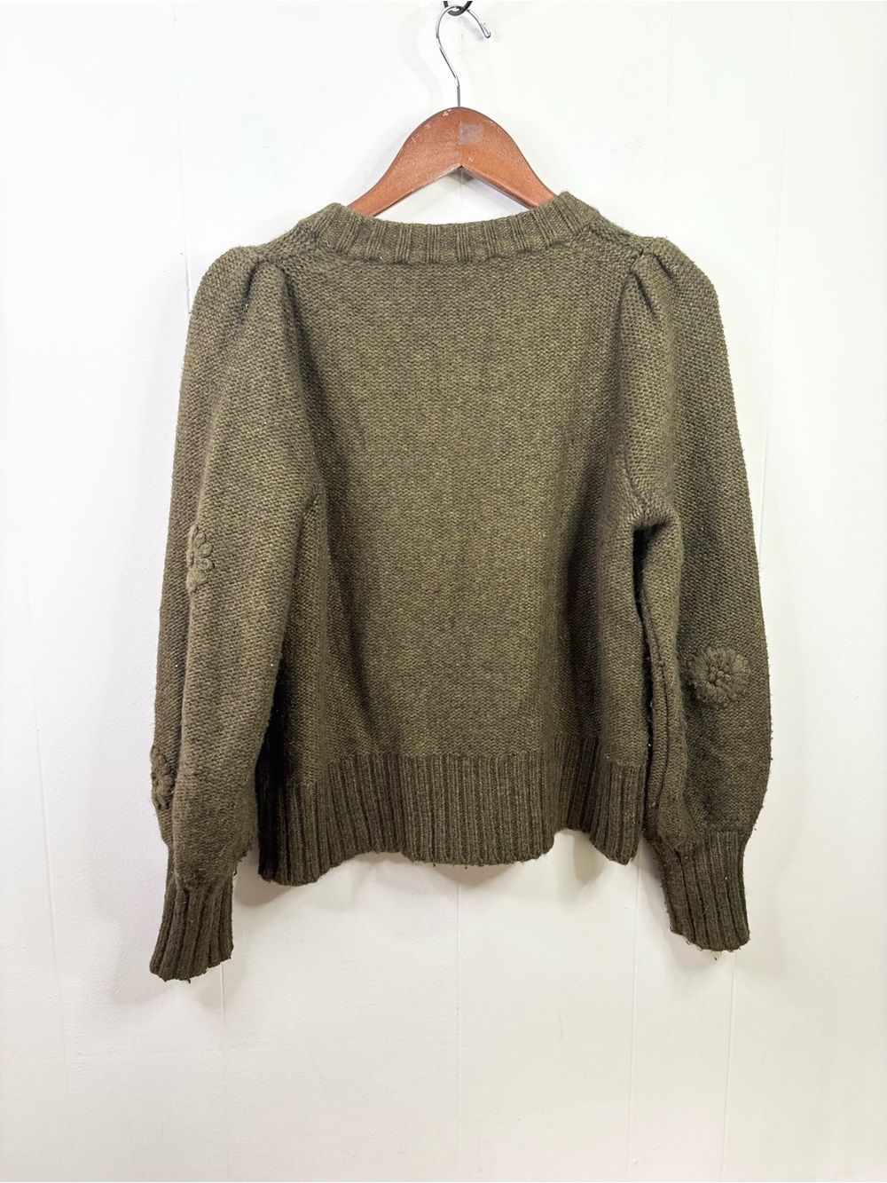 Madewell Embroidered Edencroft Pleat-Sleeve Cardigan Sweater heathered green SM - Picture 8 of 8